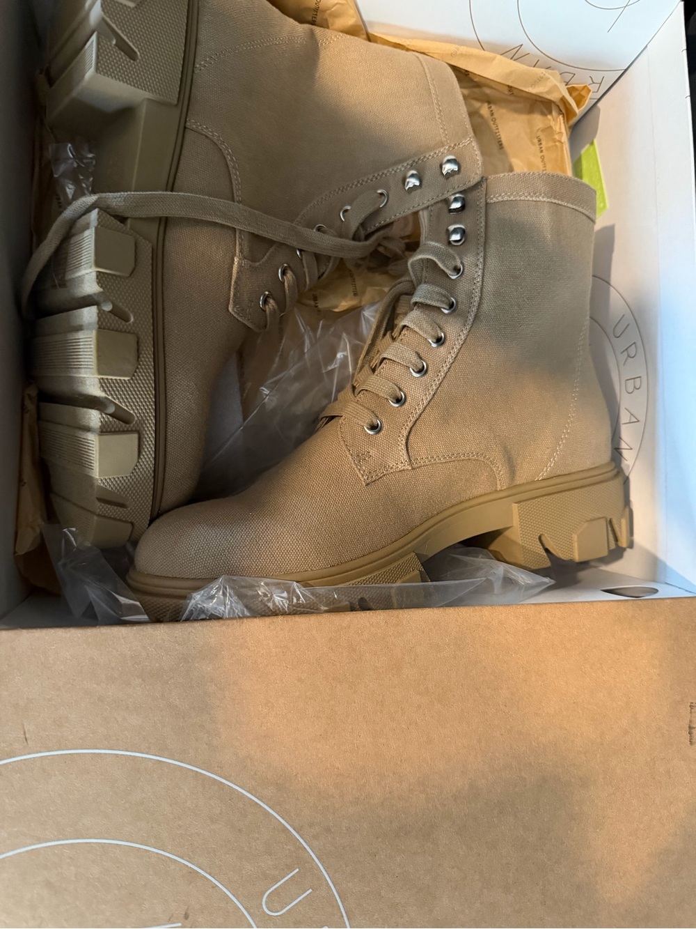 Urban Outfitters Tan Lace-Up Chunky Combat Boots